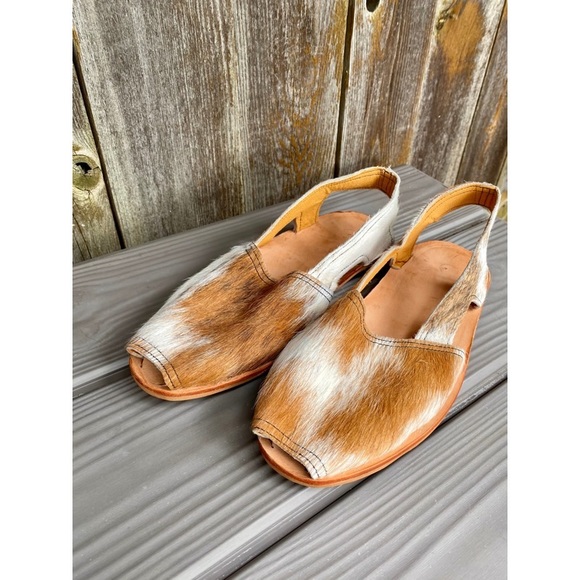 Sling back peep toe cow hair flat shoes - Picture 4 of 5